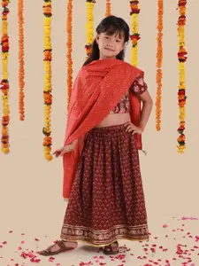 Sangria Girls Embellished Lehenga With Choli & Dupatta
