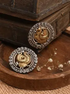 XPNSV Silver-Plated Oxidised Peacock Shaped Beaded Studs