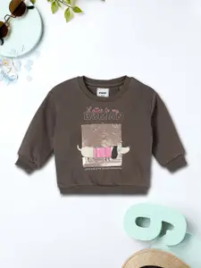 max Girls Graphic Printed Round Neck Cotton Pullover Sweatshirt