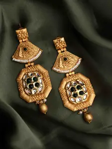PANASH 22Ct Gold Plated Kundan Studded Drop Earrings