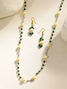 DASTOOR Brass Plated Beaded Necklace and Earrings