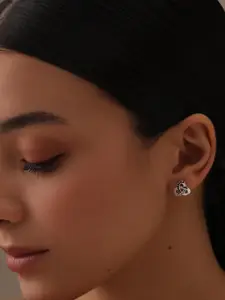 LeCalla Silver-Plated 925 Sterling Silver Love-Knot Zirconia Infinity Celtic Knot Studs