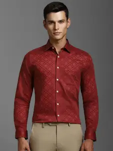 Louis Philippe Men Spread Collar Ethnic Motifs Printed Cotton Slim Fit Formal Shirt