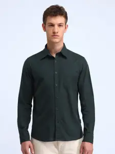 Flying Machine Men Cutaway Collar Solid Cotton Casual Shirt
