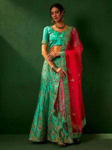 Maroosh Embellished Thread Work Unstitched Lehenga & Blouse With Dupatta