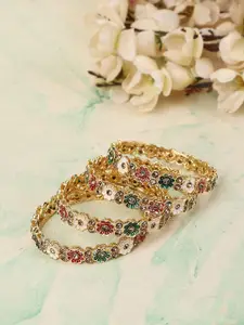 ANIKAS CREATION Set Of 4 Gold-Plated Enamelled & Stone-Studded Bangles