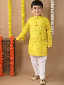 Sangria  Boys Leheriya Printed Mandarin Collar Pure Cotton Straight Kurta and Trouser