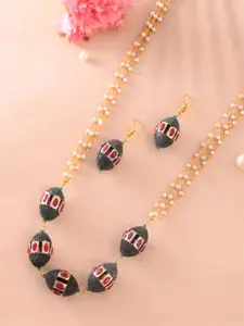 DASTOOR Brass Plated Beaded Necklace and Earrings