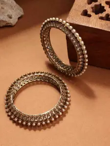 PANASH  Set Of 2 Gold-Plated American Diamond-Studded & Beaded Bangles