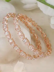 ANIKAS CREATION Set Of 2 Rose Gold-Plated American Diamond Studded Baguette Cut Bangles