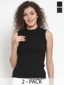 Global Republic Women Pack Of 2 Self Design Round Neck Tops
