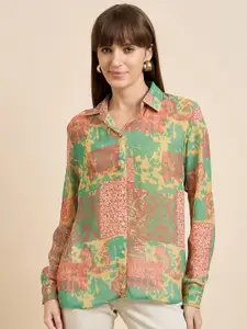 Mast & Harbour Women Relaxed Spread Collar Abstract Printed Crepe Casual Shirt