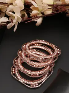 ANIKAS CREATION Set Of 4 Rose Gold-Plated CZ Stone-Studded Bangles