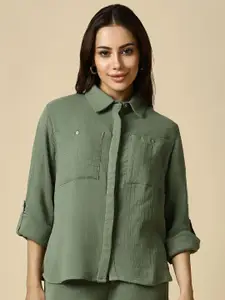 Allen Solly Woman Spread Collar Solid Cotton Casual Shirt