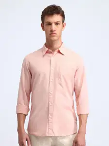 Flying Machine Men Cutaway Collar Solid Cotton Casual Shirt