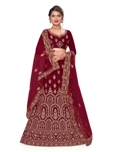 Maroosh Women Embroidered Thread Work Unstitched Lehenga & Blouse With Dupatta