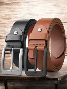 ZORO Pack Of 2 Men Solid Tang Closure Leather Casual Belt