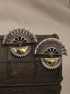 XPNSV Silver-Plated Stone Studded & Beaded Dual Tone Surya Drop Earrings