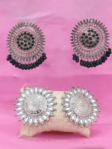 VAGHBHATT Set of 2 Oxidised Stone Studded & Beaded Studs