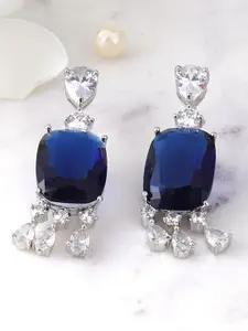 Adwitiya Collection Rhodium-Plated Stone Studded Classic Drop Earrings