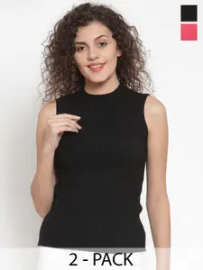 Global Republic Women Pack Of 2 Self Design Round Neck Tops