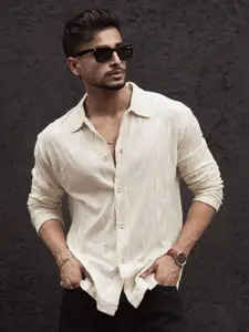 Powerlook Men Spread Collar Textured Casual Shirt