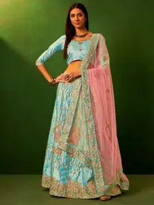 Maroosh Embellished Thread Work Unstitched Lehenga & Blouse With Dupatta