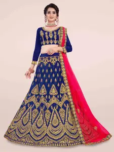 Maroosh Women Embroidered Thread Work Unstitched Lehenga & Blouse With Dupatta