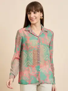 Mast & Harbour Women Relaxed Spread Collar Abstract Printed Crepe Casual Shirt