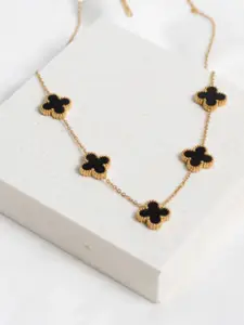 SUBHAGALANKAR Gold-Plated Stainless Steel Clover Necklace