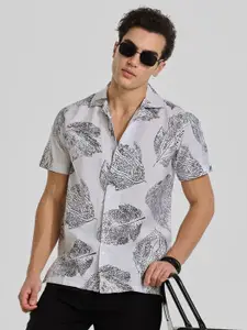 Snitch Men Smart Cuban Collar Floral Printed Casual Shirt