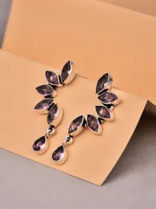 Anvik Silver Plated Stone Studded Contemporary Drop Earrings