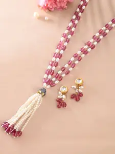 DASTOOR Brass Plated Beaded Necklace and Earrings