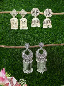 PRIVIU Set of 3 Gold-Plated Geometric Dome Shaped Beads & Mirror Stud Jhumkas Earrings