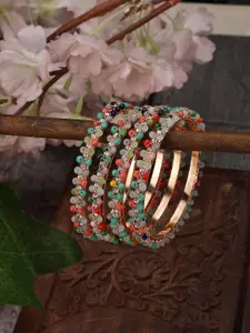 ANIKAS CREATION Set Of 4 Gold-Plated Stone-Studded & Beaded Bangles