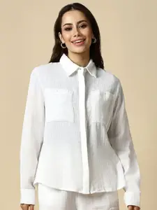 Allen Solly Woman Spread Collar Solid Cotton Casual Shirt