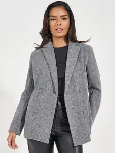 Styli Notched Lapel Double Breasted Longline Casual Blazer