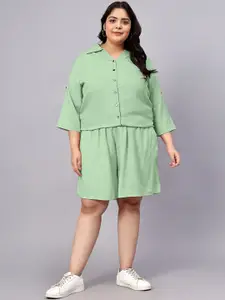 Indietoga Women's Plus Size Longline Shirt And Shorts Co-Ord Set