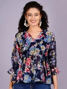 HIGHLIGHT FASHION EXPORT Women Floral Printed V-Neck Top