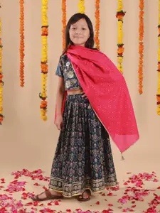 Sangria Girls Printed Lehenga With Choli & Dupatta