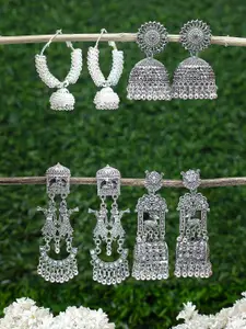 PRIVIU Set of 4 Silver-Plated Dome Shaped Jhumkas Earrings