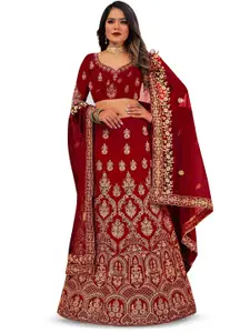 Maroosh Embellished Thread Work Unstitched Lehenga & Blouse With Dupatta