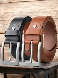 ZORO Pack Of 2 Men Solid Tang Closure Leather Casual Belt