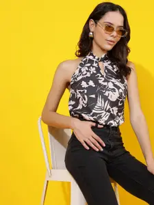 Kotty Women Floral Printed Choker Neck Top