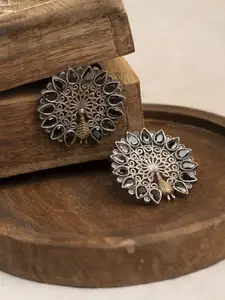 XPNSV Silver-Plated Oxidised Peacock Shaped Beaded Studs