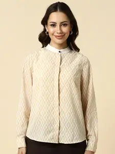 Allen Solly Woman Band Collar Geometric Printed Casual Shirt