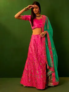 Maroosh Embellished Thread Work Unstitched Lehenga & Blouse With Dupatta