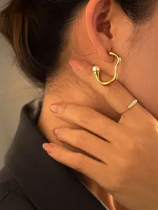 SALTY Gold-Plated Stainless Steel Pearls Beaded Half Hoop Earrings