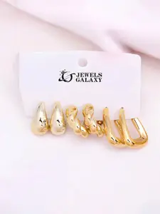 Jewels Galaxy Set Of 3 Gold Plated Contemporary Half Hoop Earrings