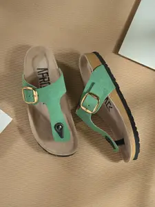 AfroJack Women Buckle Detail T-Strap Flats